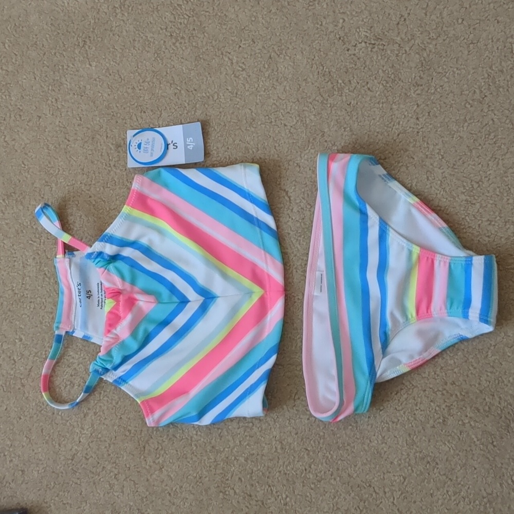 NWT Carter's rainbow striped tankini swimsuit set
